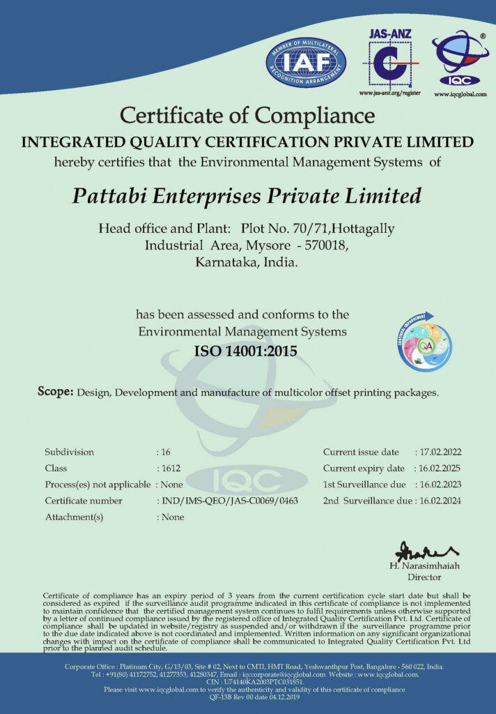 Pattabi EMS Certificate_ISO1 4001:2015