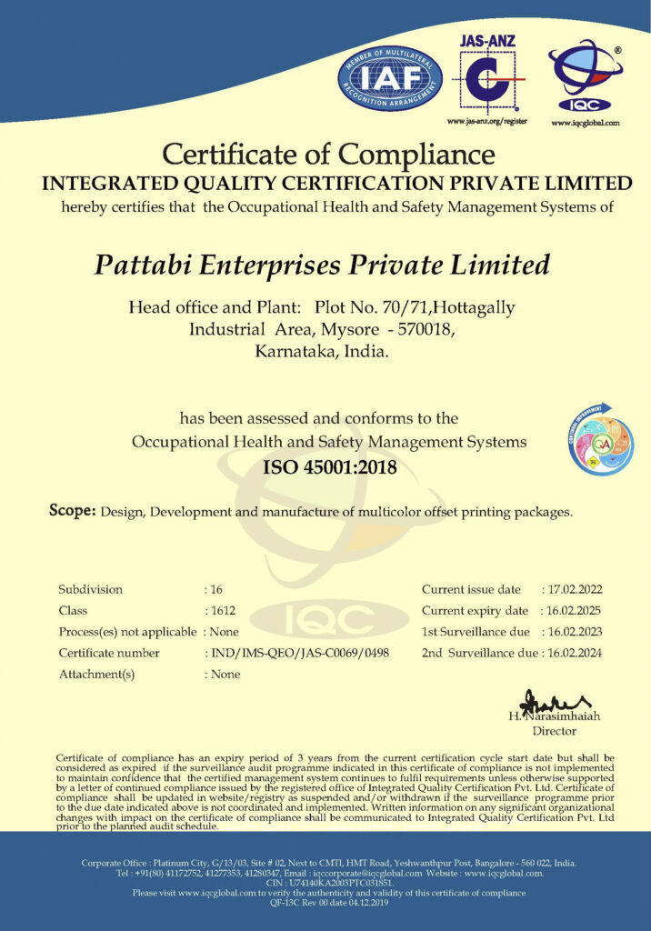 Pattabi - OHSMS Certificate_ISO 45001:2018
