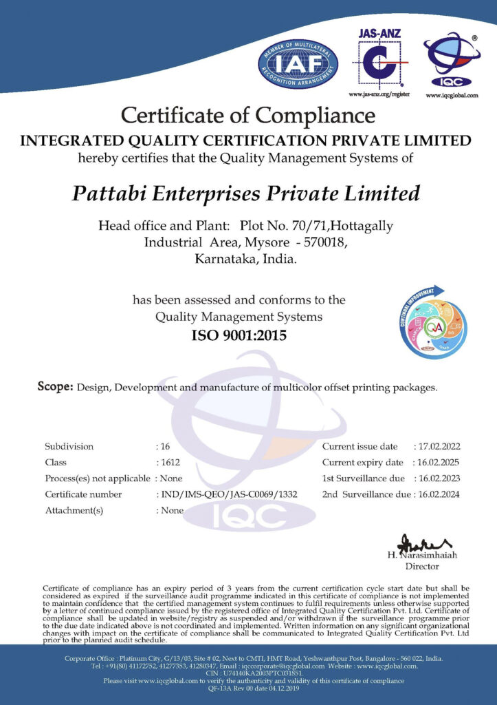 Pattabi - QMS ISO 9001_2015 Certificate